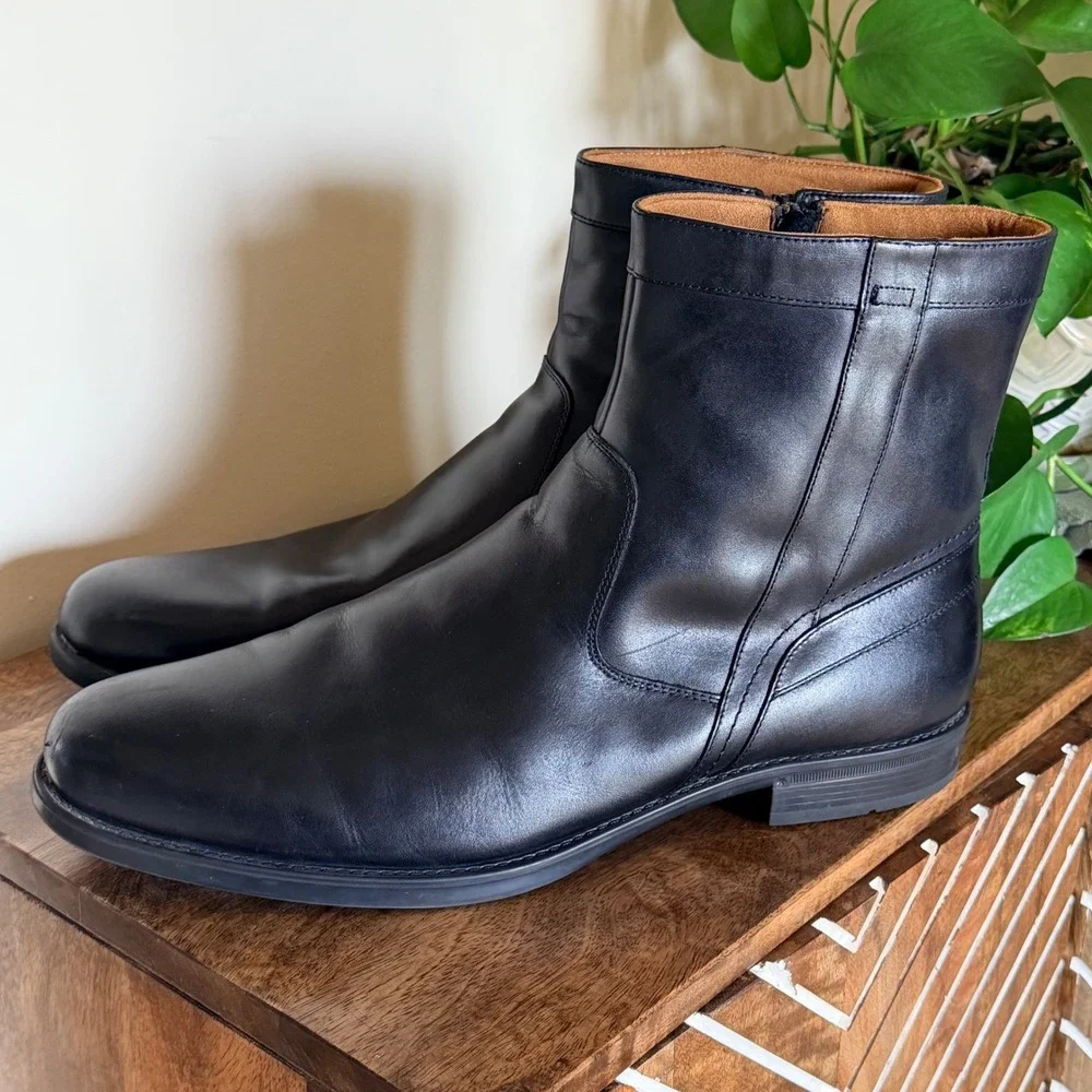 Florsheim Midtown Comfortech Plain Toe Zip Boot Men 18 Black Leather Ankle Dress